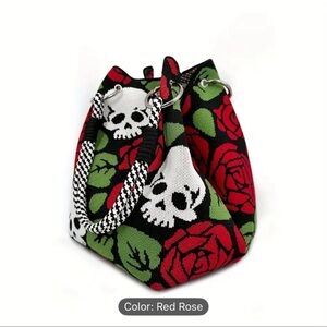 Skull and Rose Patterned Women's Bag